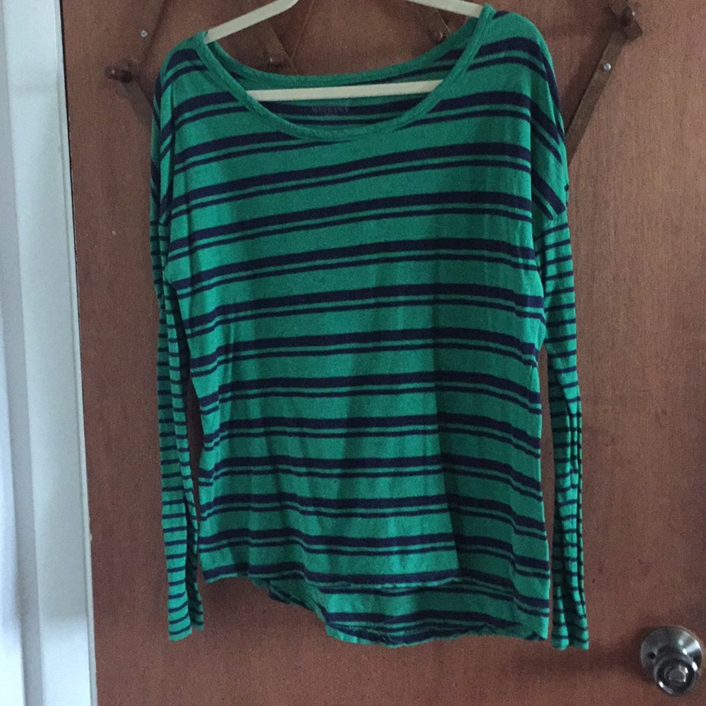 Green and navy stripe shirt